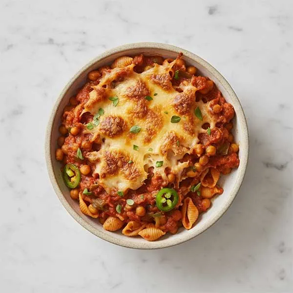 Savory Pigeon Pea Pasta Al Forno with Spicy Jalapeño-Infused Tomato